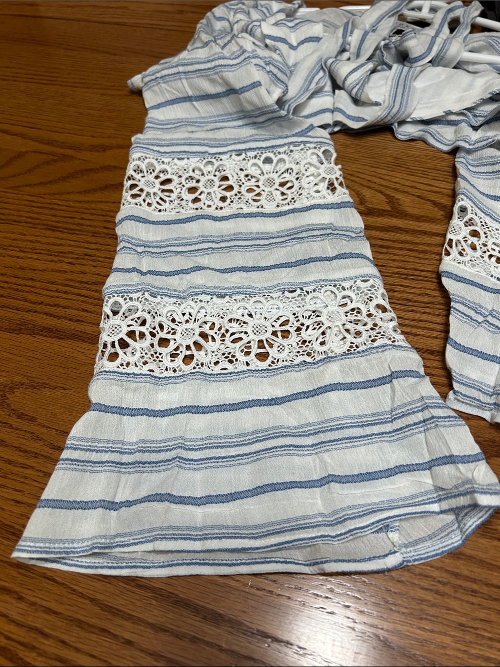 Hayden Striped Wrap Tie Top with Crochet Bell Sleeves NWT Size L - Picture 3 of 5